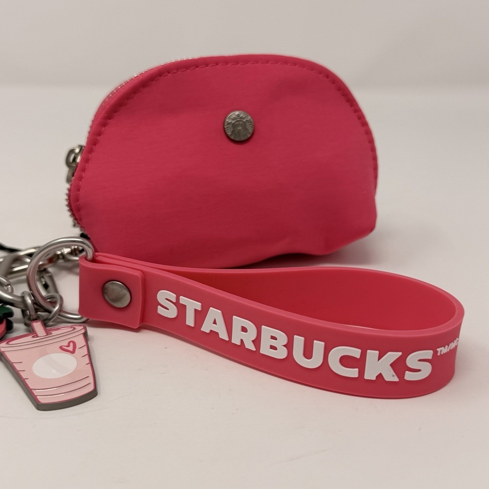 Starbucks Pouch Wristlet Keychain Pink Drink Series 2026 Strawberry Charm NWT - Picture 9 of 13